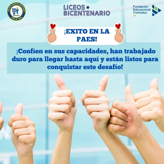 ¡Atención egresados! 🎓✨ 
Les deseamos el mayor de los éxitos a todos los que están por enfrentar la PAES. ¡Este es su momento para brillar! 💫 Confíen en sus capacidades, han trabajado duro para llegar hasta aquí y están listos para conquistar este desafío. ¡Mucho ánimo, lo lograrán! 🙌🎓

#PAES #Estudiantes4toMedio #Confianza #TodoEsPosible #TuEsfuerzoVal

@icbvina @comeduc #SomosComeduc #comunidadinsuco2024