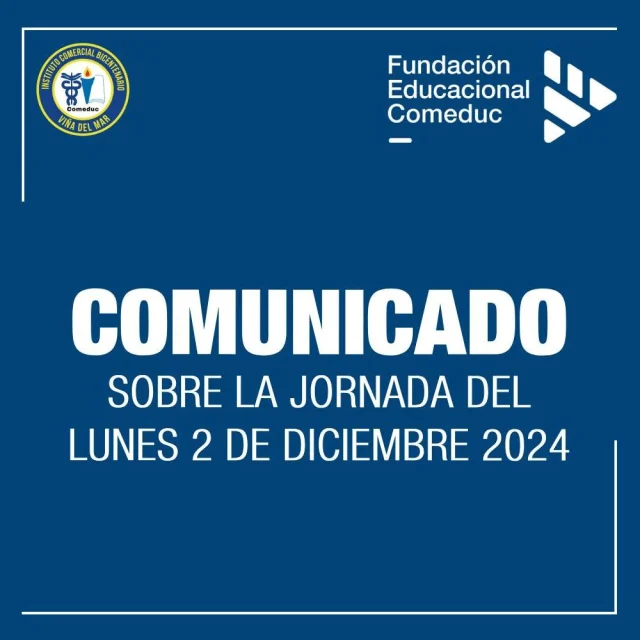 Comunicamos a ustedes que el día lunes 2 de diciembre del 2024, durante la tarde los educadores participarán de una capacitación en metodologías innovadoras, por lo que la jornada sufrirá modificaciones que buscan generar el menor impacto para las clases y los aprendizajes de los estudiantes.

En este sentido, las horas pedagógicas serán de 30 min. cronológicos en lugar de 45 min, quedando la jornada de la siguiente manera, revise para que sepa a qué hora sale de clases su pupilo: (ver la segunda imagen de esta publicación)

Las clases se extenderán hasta las 13:00 hrs, correspondiente al término de la 8° hora. Solicitamos por favor monitorear el retorno de los alumnos a casa y/o anticiparse aquellos apoderados que vienen a buscar a sus hijos.

Desde las 13:00 hrs estará disponible el servicio JUNAEB para estudiantes beneficiarios.

@icbvina @comeduc #SomosComeduc #comunidadinsuco2024